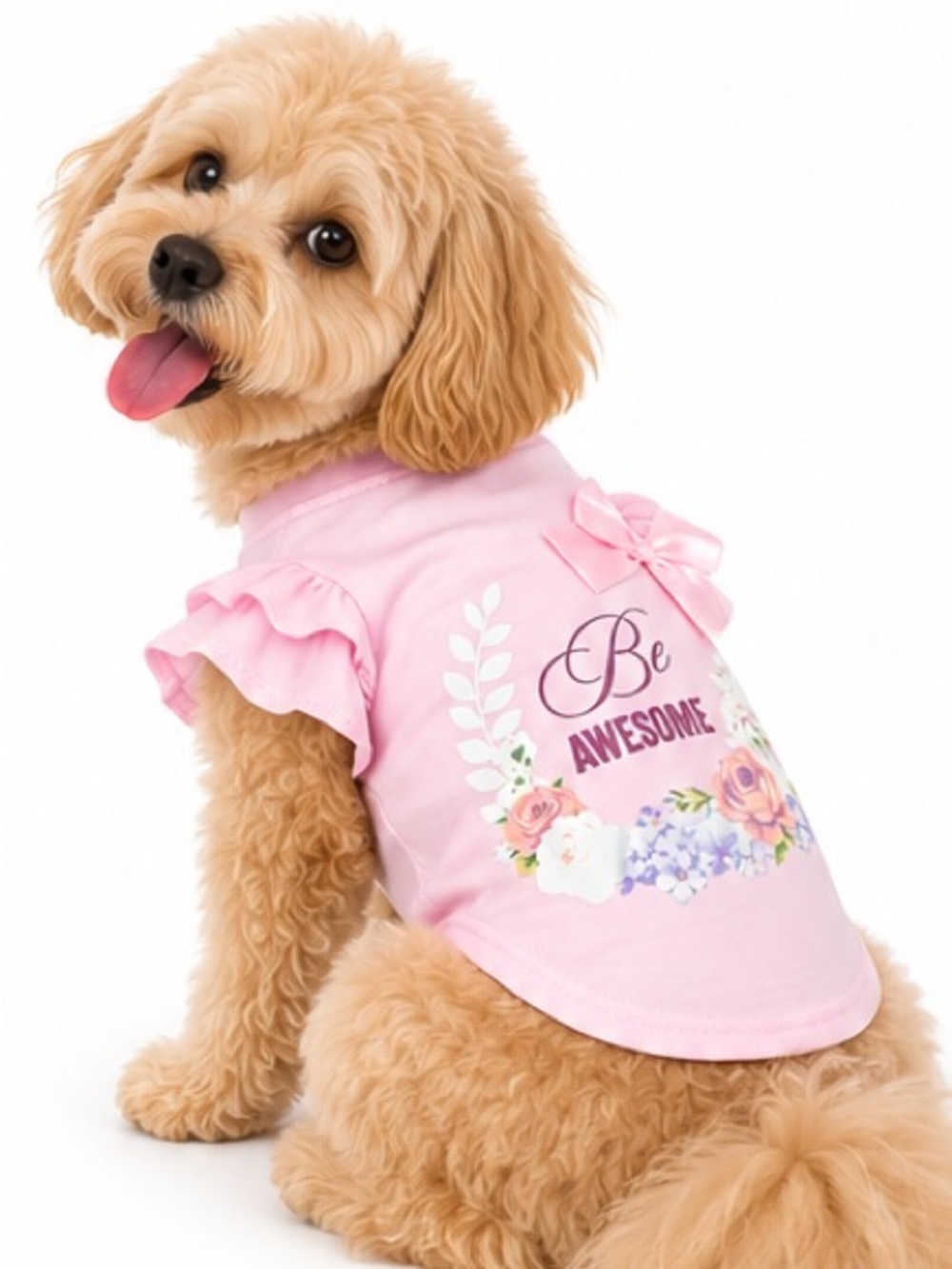 NEW - Le Pup Be Awesom Dog Shirt Pink Ruffle LoveShackFancy Style Pet Outfit M